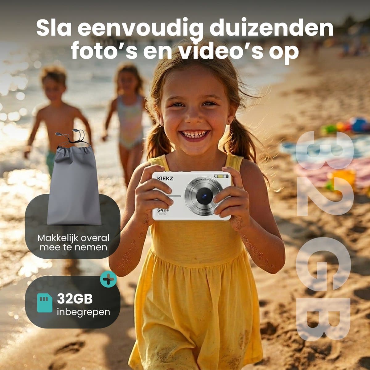 Kiekz Digitale Camera 64MP - Fotocamera Full HD - Compact Camera - Fototoestel - Autofocus - Ideaal voor Kinderen en Beginners - Inclusief 32GB SD Kaart - Wit thumbnail 7