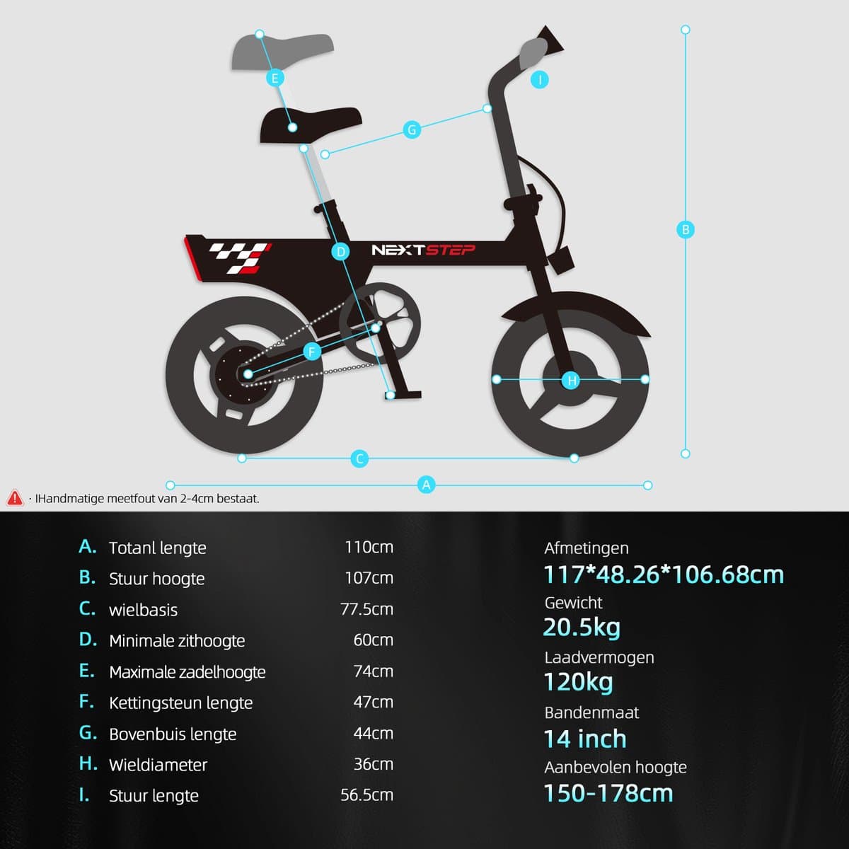 YEE GOO Elektrische Fiets - 250 W Motor - 36V 7,8Ah Batterij - 30-45 km Actieradius - 14 Inch Banden - Schijfremmen voor en achter - LED-verlichting en LCD-display - Draagbare e-bike voor woon-werkverkeer in de stad - Zwart thumbnail 3