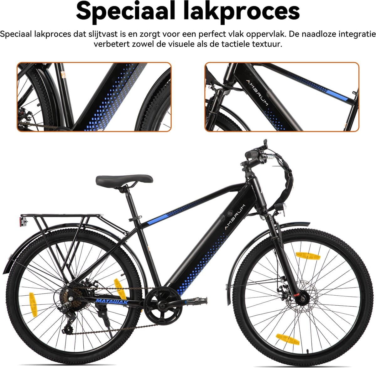 HILAND Matawak elektrische stadsfiets - 26 inch - 250W motor - 60km actieradius - 36V 10.4Ah accu - Shimano 7-versnellingen - Unisex - Zwart thumbnail 3