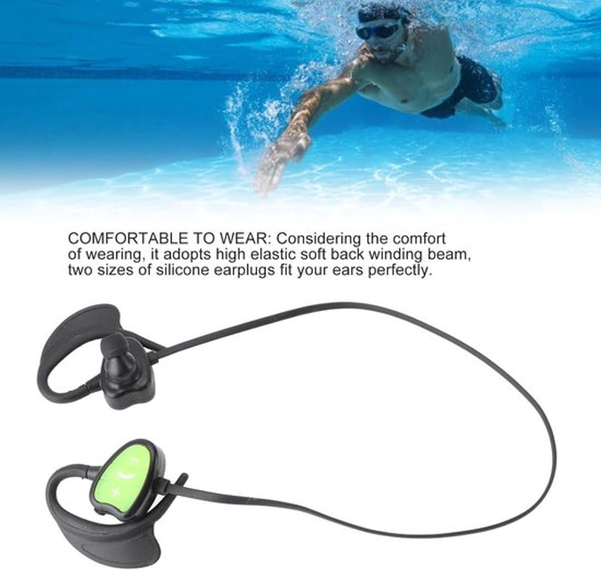 Waterdichte In-ear Zwemhoofdtelefoon met Draadloze Mp3-speler - Groen - Zwemmen Sporten Hardlopen thumbnail 3