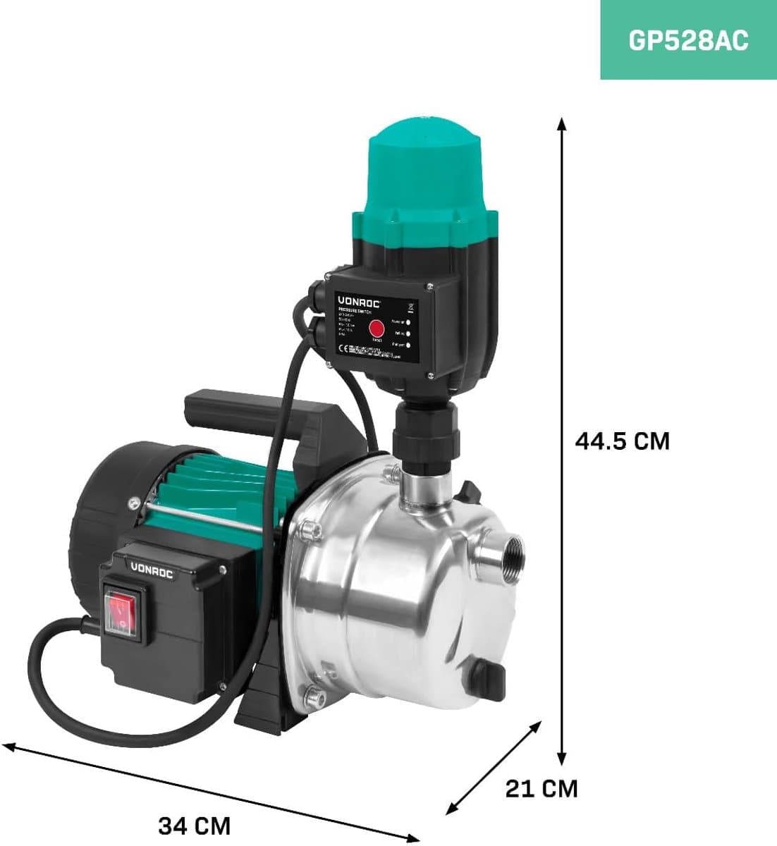 Waterpomp - Automatische pomp - Tuin bewateren - Met drukschakelaar - 3500 liter per uur - Zwart Groen thumbnail 3