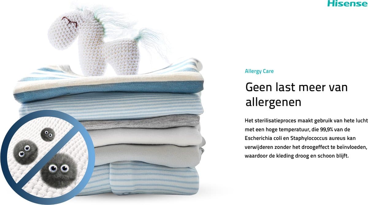 Hisense DH3S902BWCC - Condensdroger - 9 kg - Vrijstaand - Voorbelading - Warmtepomp - Wit - Draaiknop - TouchControl - 63 dB(A) - Ion Refresh - Allergy Care - Auto Dry thumbnail 7