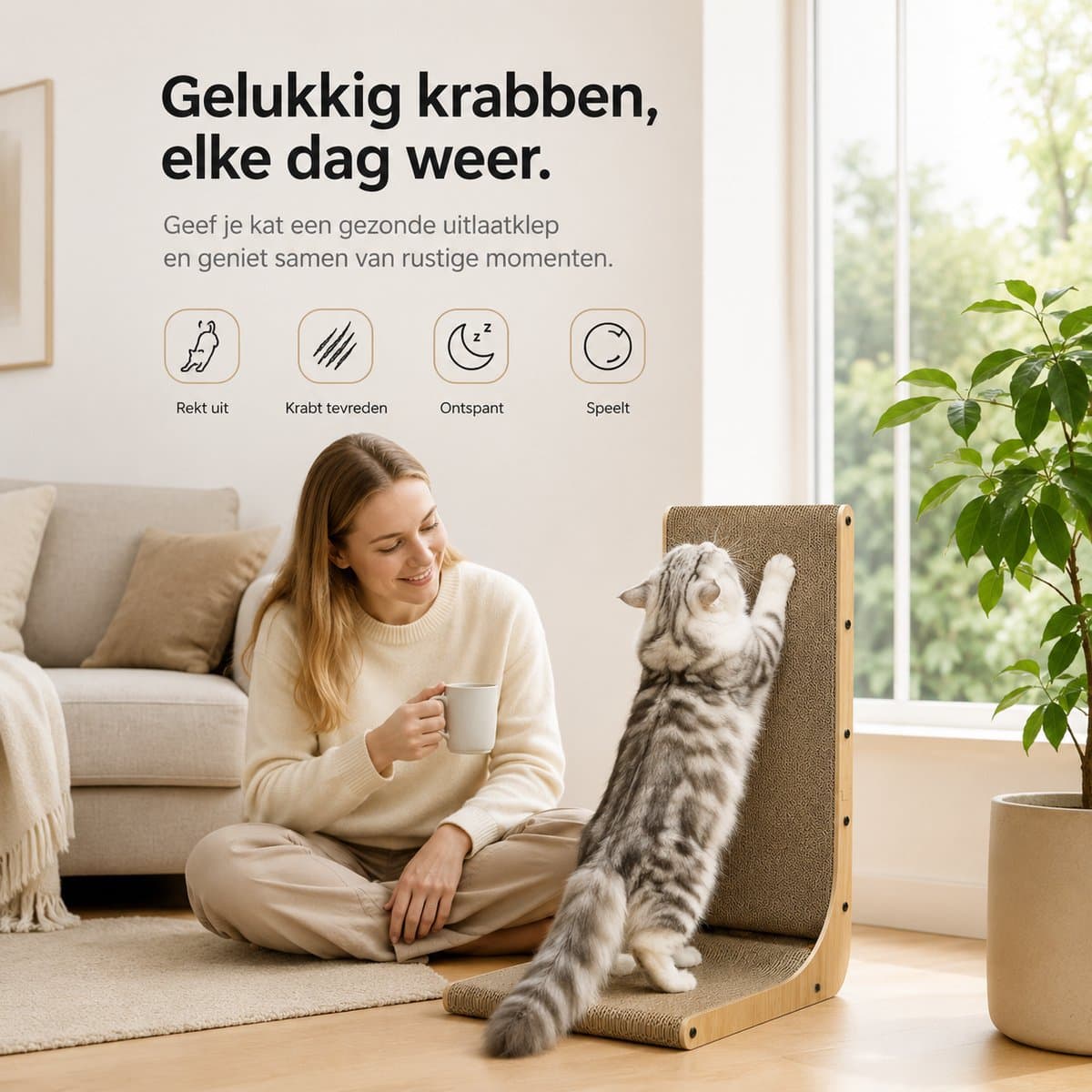 BOTC Kattenkrabber - 68 cm L-vorm - Kattenkrabmat voor aan de muur - Kattenkrabkarton met bal - Groot formaat thumbnail 3