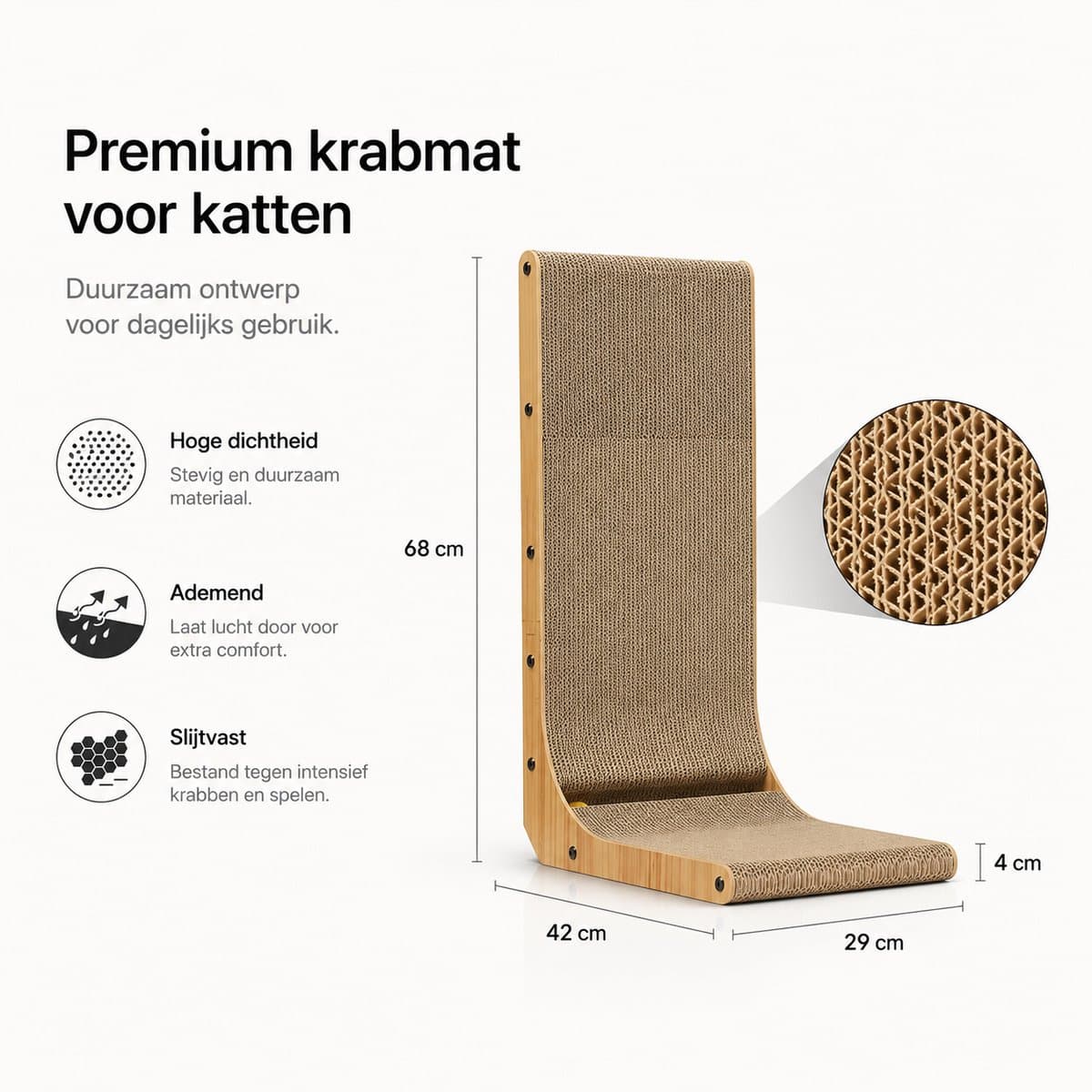 BOTC Kattenkrabber - 68 cm L-vorm - Kattenkrabmat voor aan de muur - Kattenkrabkarton met bal - Groot formaat thumbnail 8
