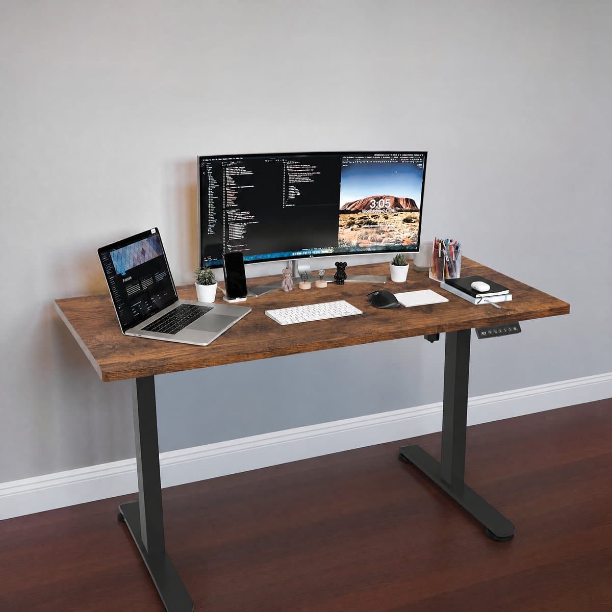 Devoko Zit-Sta Bureau 140x60 cm - Elektrisch Verstelbaar Bureau - Digitaal Display - Zit-Alarm - 2 Geheugenstanden - Bruin thumbnail 7