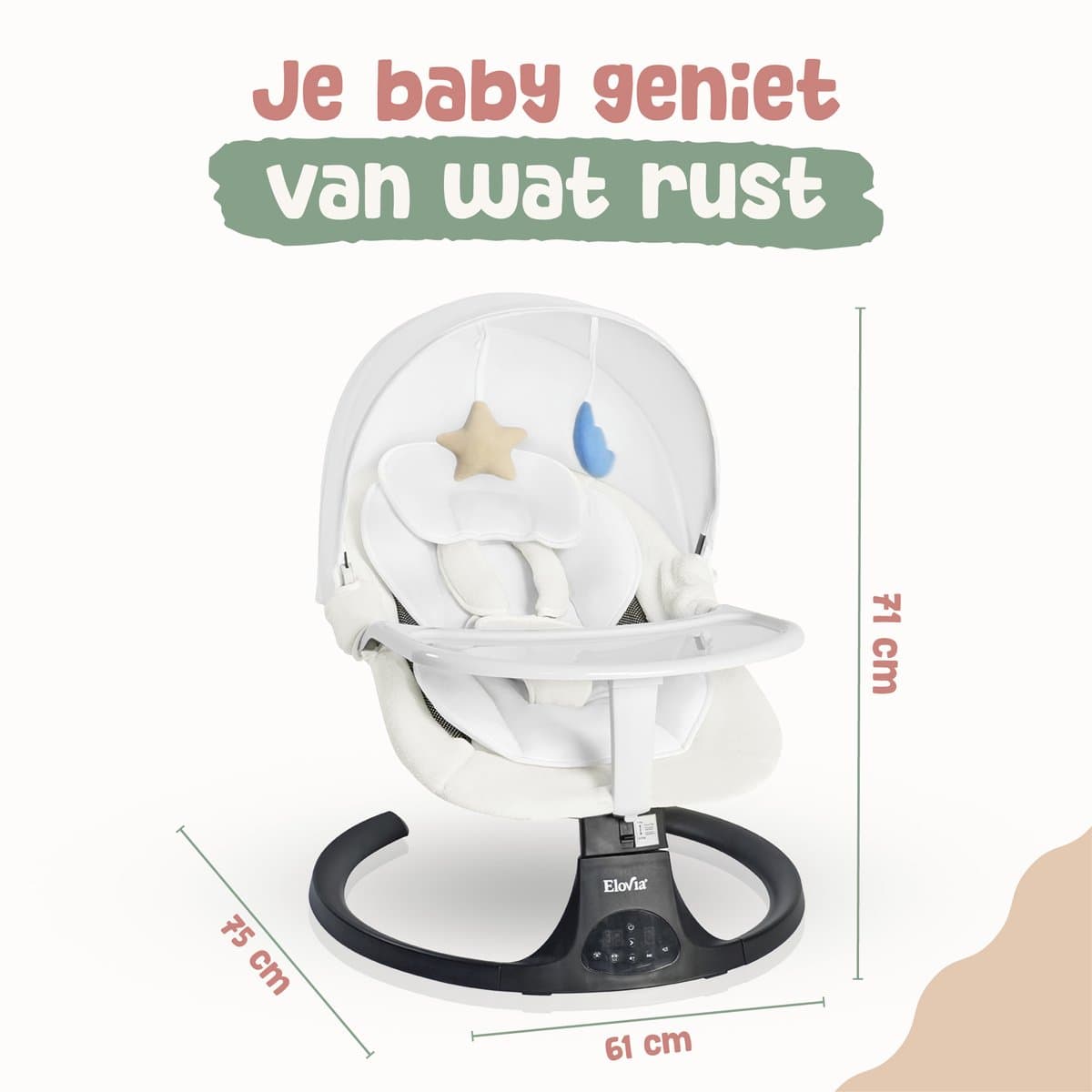 Elovia®Elektrische Baby Wiegschommel - Wipstoel - Babyschommel- Baby Swing- 5 Punts Gordel - Schommelstoel thumbnail 5