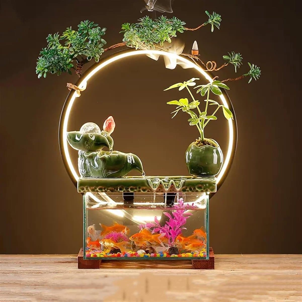 Glazen Aquarium - Vissenkom Decoratief - Huisdecoratie - Met Lichtring - 4000 ml - Transparant thumbnail 2