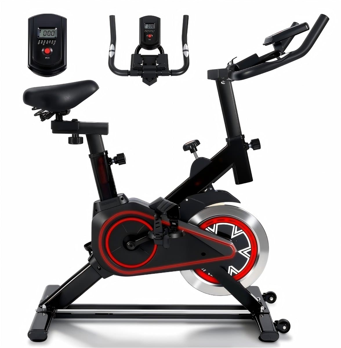 Glitzerlife - Hometrainer Spinningfiets Fitnessbike - inklapbaar verstelbaar stil magnetisch - cardio thuistrainer met monitor - comfortabel zadel - 91 cm - Zwart