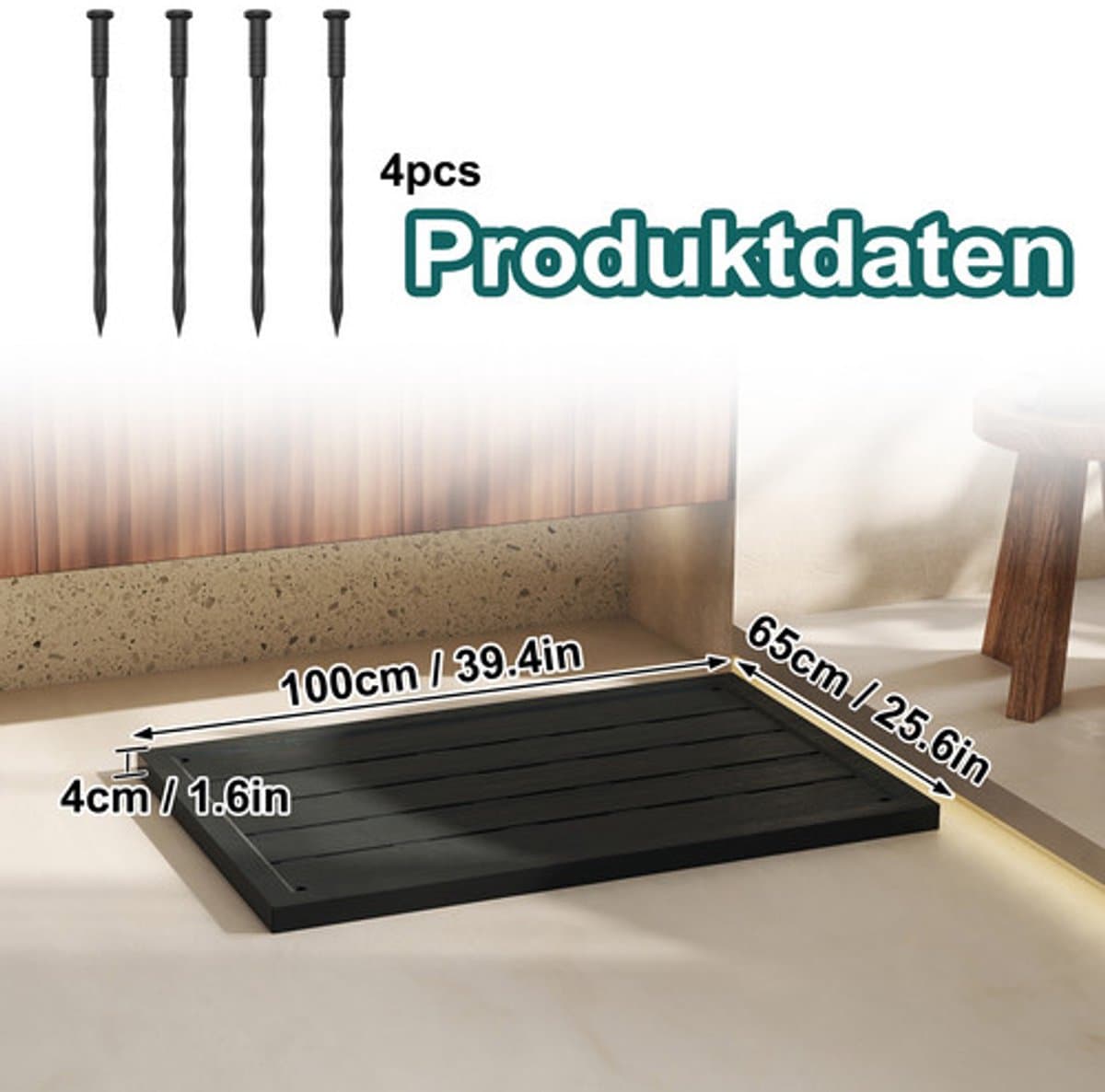 100 x 65 x 4 cm Kunststof Bodemplaat, Douchematten Voor binnen en buiten, Lichte antislip, Weerbestendige,Bodemelement Voor Zonnedouche,Tuindouche, Zwembad,Badkamer thumbnail 5