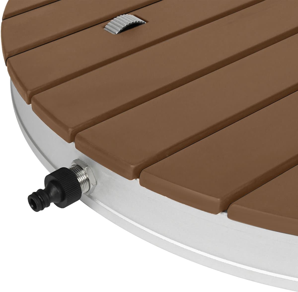 Tuindouche Vloerdouche Buitendouche Campingdouche Aluminium/WPC Saunadouche Rond Ø 70 cm Fonteinhoogte tot 4 m Antislipvoet Weerbestendig Houtlook voor Tuin Zwembad Douche Bruin thumbnail 3