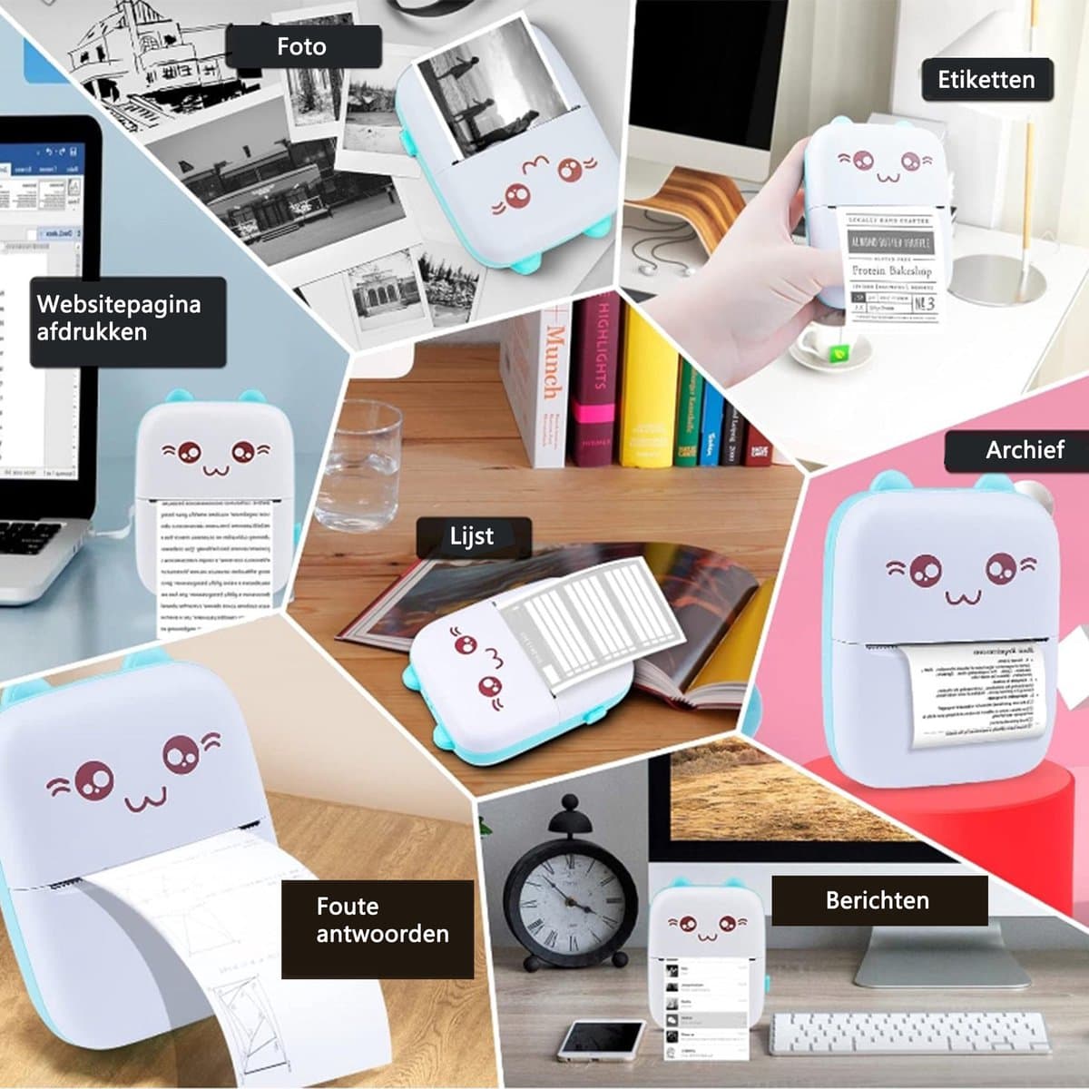 NAXSIR Draadloze Bluetooth Thermische Miniprinter - Multifunctioneel met 5 * Printerpapier en 5 Kleurrijke Pennetjes - Ideaal voor Foto's, Lijsten & Ontvangstbewijzen-blauw thumbnail 5