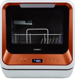 Productfoto van MEDION Mini vaatwasser DWT20 (tafelvaatwasser, 2 couverts, werkt met/zonder wateraansluiting, 6 programma’s, babyflessen, starttijdkeuze, vrijstaand), brons