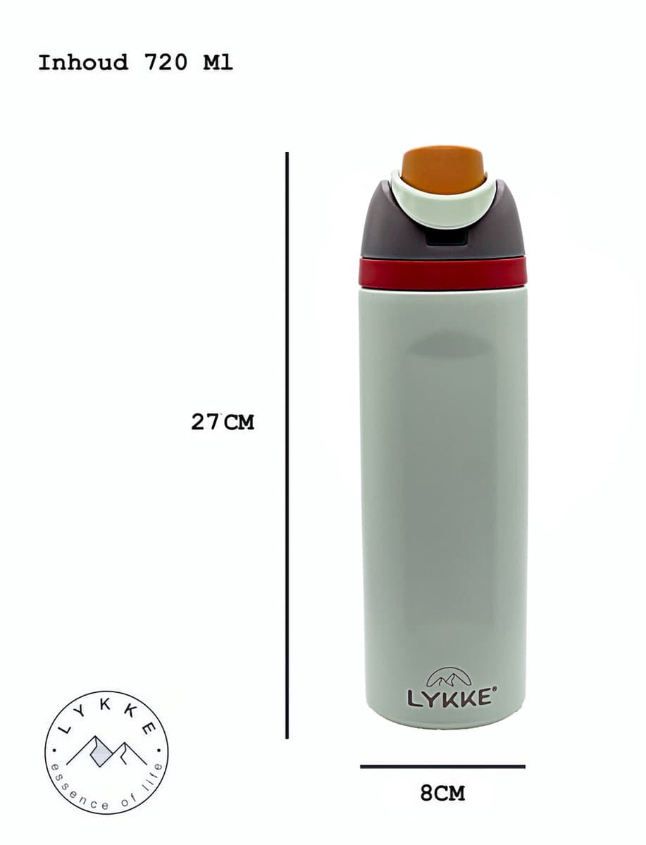 LYKKE® MultiSip Lekvrije 3 Laagse Geïsoleerde RVS-fles met rietje voor sport, reizen en school BPA-vrije sportwaterfles, 24 oz, 720 ML, crème (Pastel Cream) thumbnail 5