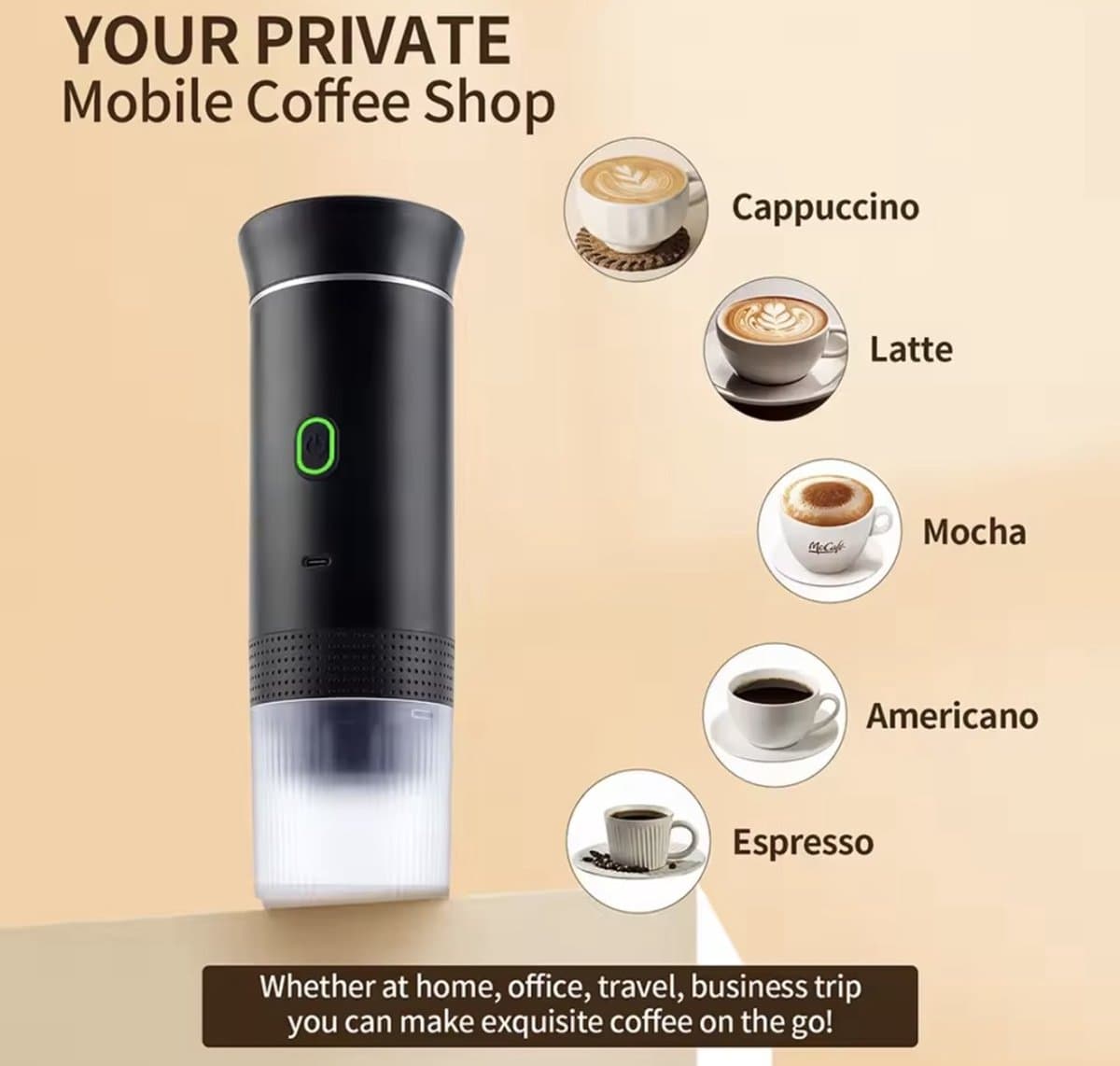Draagbaar Koffiezetapparaat voor Onderweg - Draadloos voor in de Auto - 12 Volt - Espresso - Nespresso - Dolce Gusto - Capsule Koffie - Gemalen Koffie - Cups - Oplaadbaar - Draagbare Koffiemachine - Zwart thumbnail 5