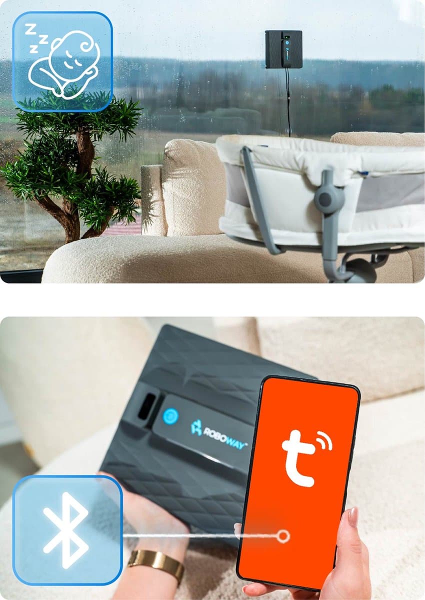 ROBOWAY® Robot raamwisser | RW-5 | Raamrobot | Automatisch & Slim | Krachtige Zuigkracht 3000Pa | WiFi & Afstandsbediening | Veiligheidstouw | Microvezeldoeken | Intelligente Navigatie | Stil | Voor Alle Glasoppervlakken | Droog & Nat Reiniging | thumbnail 8