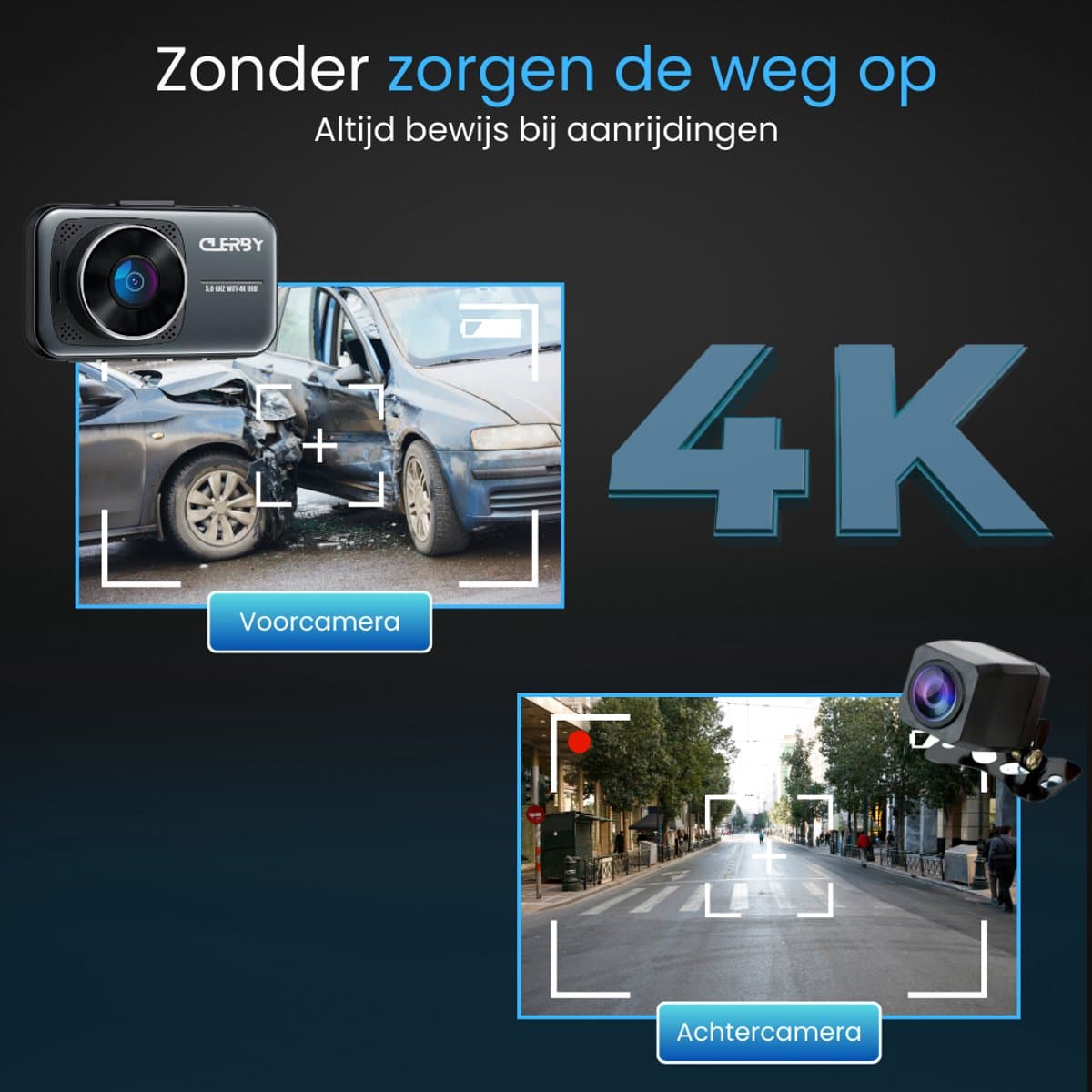 Clerby C1 Pro - Dual Dashcam 4K & 1080p - WiFi - GPS - Nachtzicht - Loop Opname - Inclusief App thumbnail 7