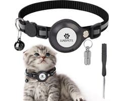Lunspets - Kattenhalsband - Geschikt voor Airtag - Veiligheidssluiting - Reflecterend - Zwart