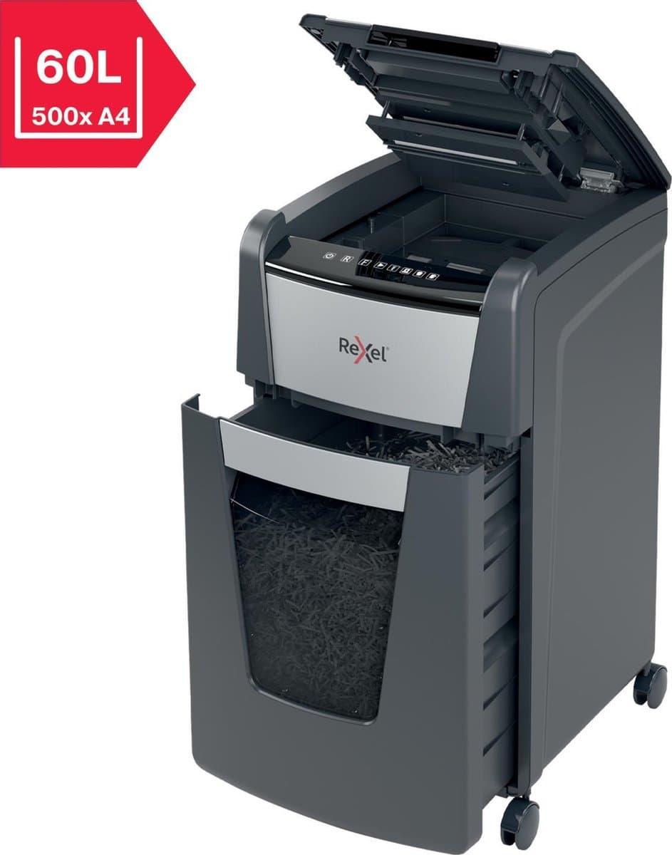 Rexel Optimum AutoFeed+ 225X Fluisterstille Papierversnipperaar - P4 Snippers - Automatische Invoer Tot 225 Vel - 60L - Zwart thumbnail 7