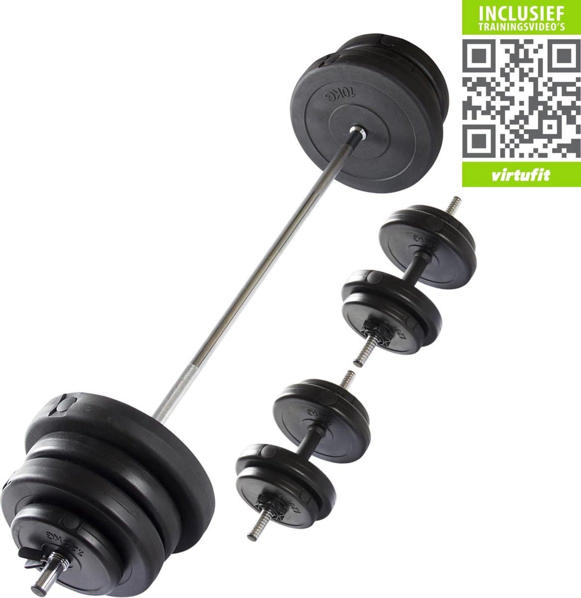 VirtuFit Verstelbare Halterset + Dumbbellset - 60,5 kg - 30 mm - Inclusief Halterstang, Dumbbellstangen & Sluiters - Zwart - Voor Thuisgebruik thumbnail 2