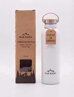 Productfoto van Blue Rocks® - Summit White - Thermosfles 750ml - Waterfles - Dubbelwandige drinkfles - Plasticvrij - Loodvrij - Geisoleerde fles - Warme en Koude dranken - Perfect voor Reizen, Wandelen, Werk, Sport, Yoga - Dagelijks gebruik - RVS - Wit - White