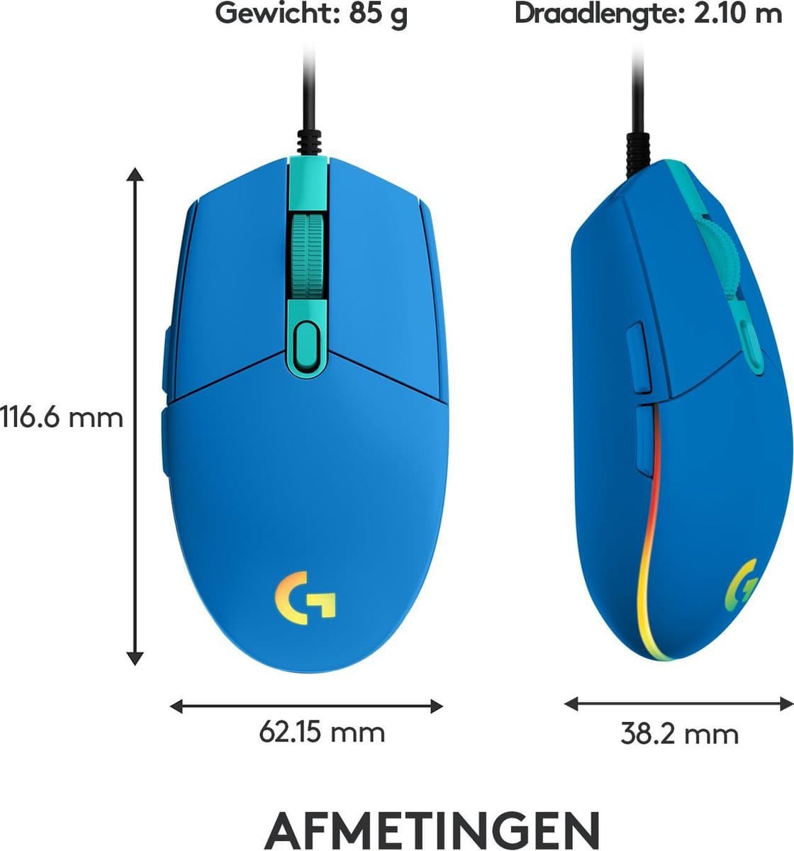 Logitech G203 LIGHTSYNC - Bedrade Gaming Muis - RGB verlichting - Blauw thumbnail 2