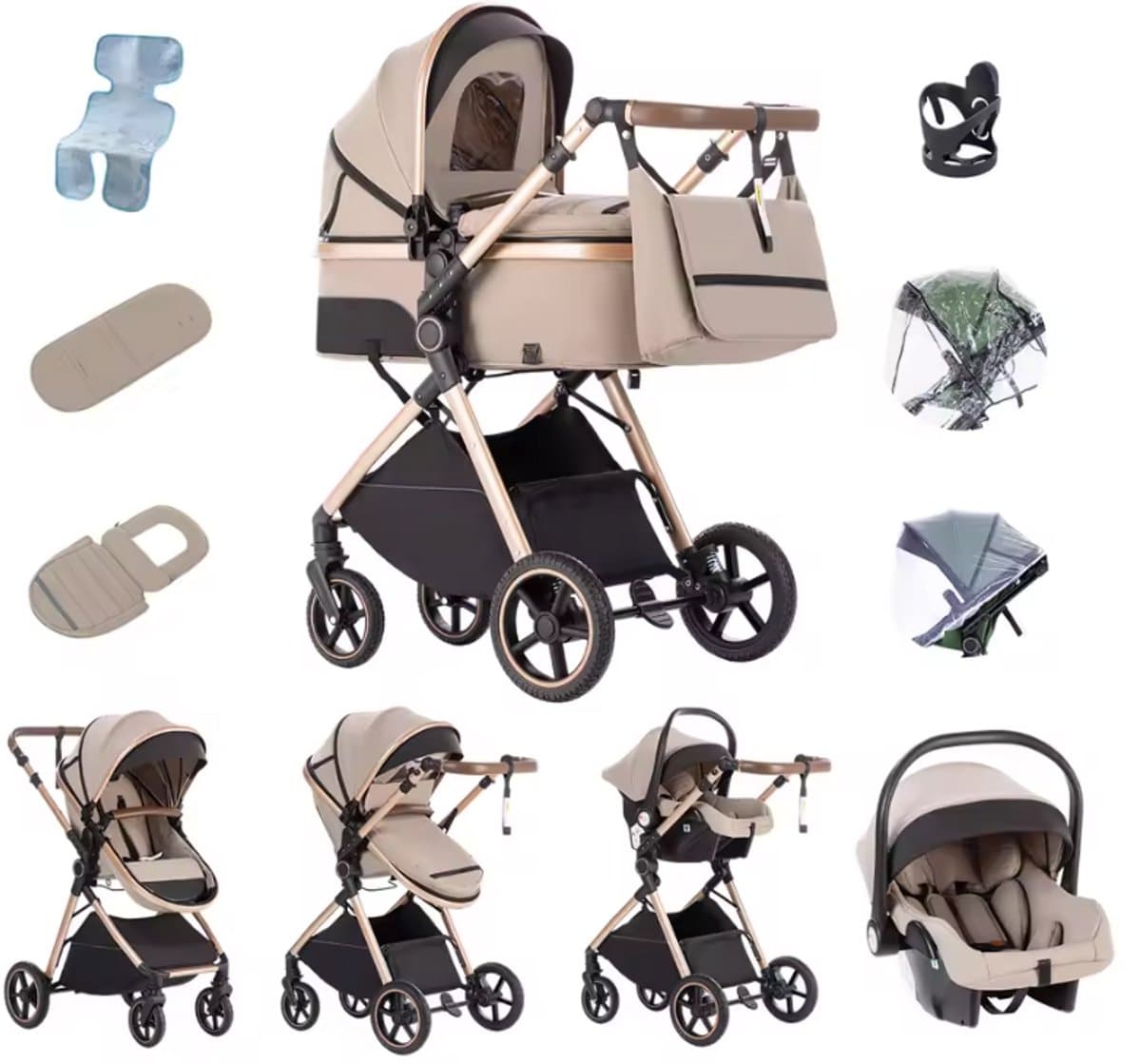 Lunola Oria 3-in-1 Kinderwagen met Autostoel - Khaki thumbnail 4