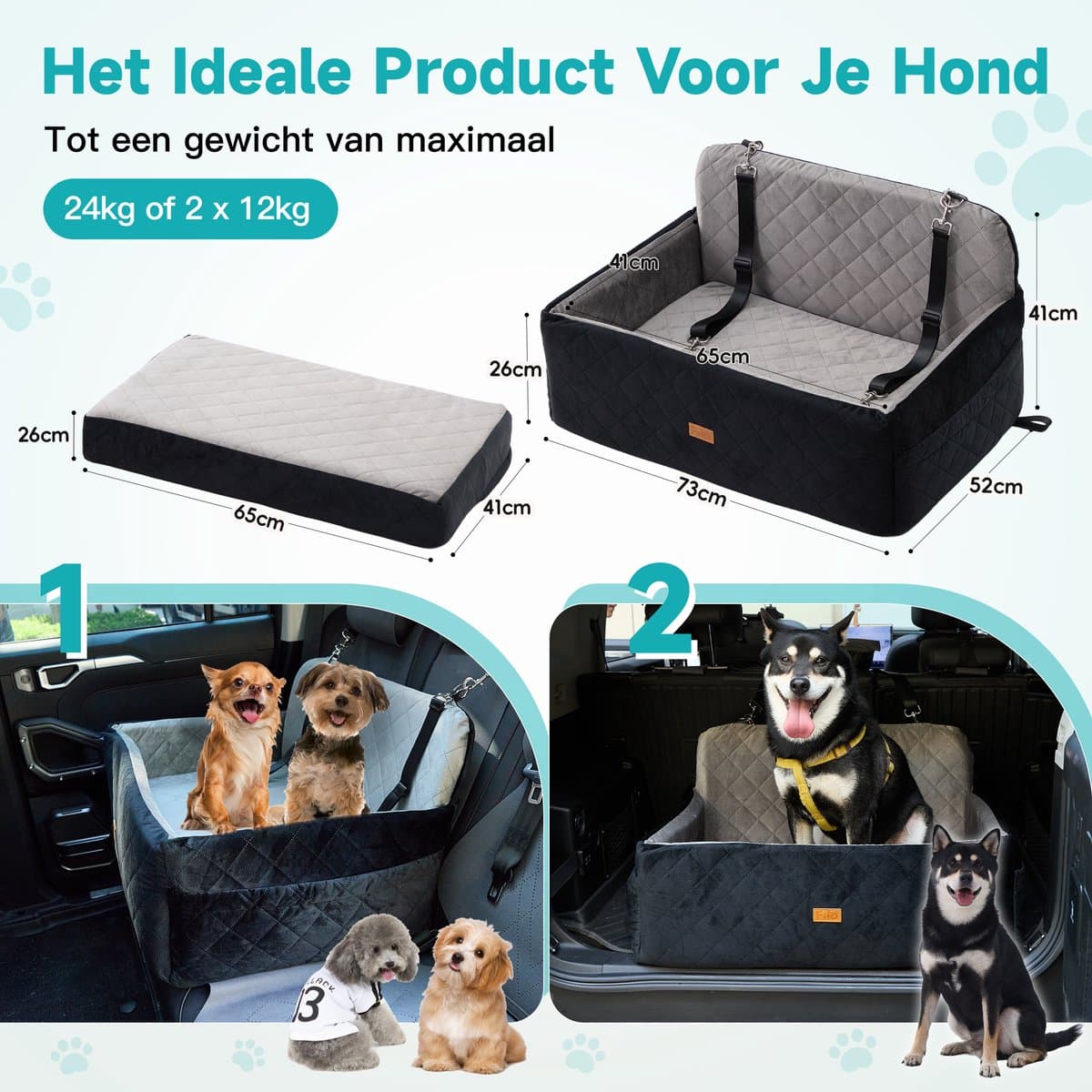 Filo Wasbare Autostoel Hond Groot met Gordel - Honden Autostoel Achterbank & Kofferbak - Hondenmand Auto - Automand Honden - Hondenstoel thumbnail 5