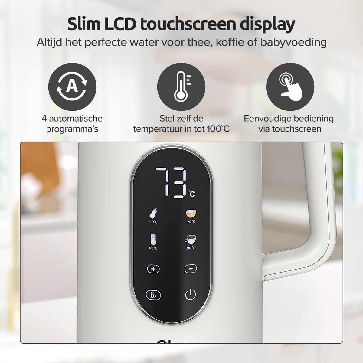 Olvy Waterkoker met Temperatuurregeling - Crème - Warmhoudfunctie - RVS - Dubbelwandig - Elektrisch - 1.7 Liter - 2200W thumbnail 3