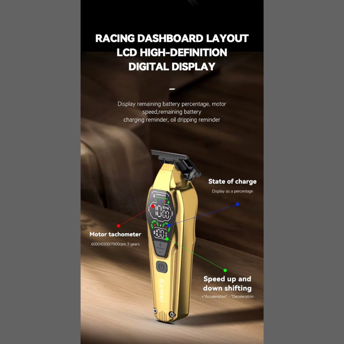 Kemei Tondeuse NEW - Draadloze Tondeuse - Professionele tondeuse - Haren Millimeteren - Contouren - Haren Scheren - Kapper Tondeuse - Kapper Kwaliteit - Baard Trimmer - Haar Trimmer - Beard and Hair Trimmer thumbnail 7
