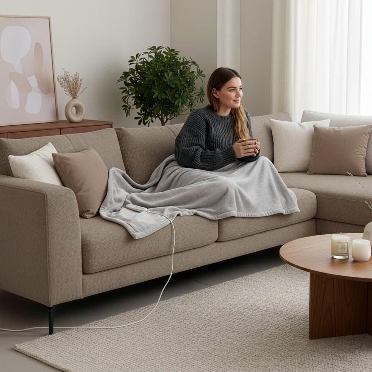 Inventum HB185G elektrische verwarmde bovendeken 180x130 cm - Eenpersoons - 4 warmtestanden - Uitwasbaar - Automatische uitschakeling - Fleece - Lichtgrijs thumbnail 2