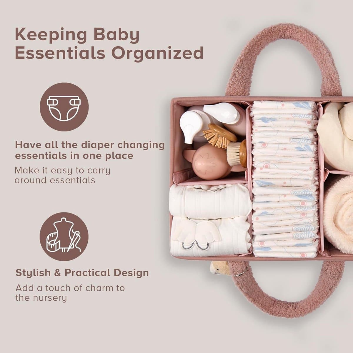 Luiertas - Luiermand - Luiermandje - Speelgoedmand - Luiermand voor Babykameraccessoires - Luier Organizer -Zwangerschapscadeaus -Met handvat- Opbergmand voor babyluiers en doekjes - Organizerr - Kraamcadeau -roze thumbnail 8