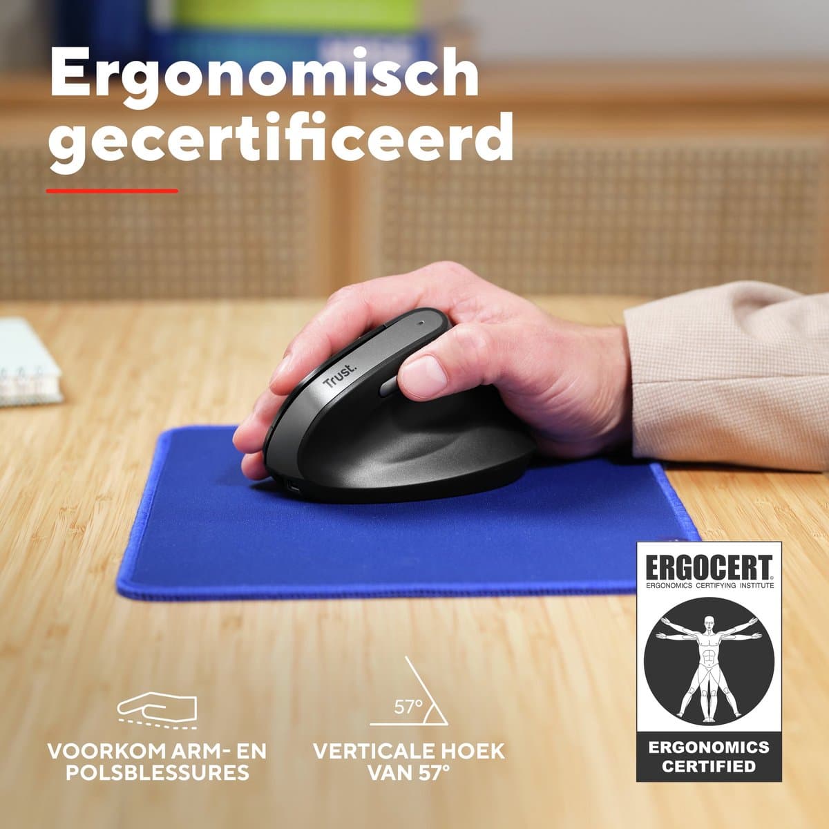 Trust Bayo V2 - Draadloze Ergonomische Muis - Oplaadbaar - Verticaal - Zwart thumbnail 3