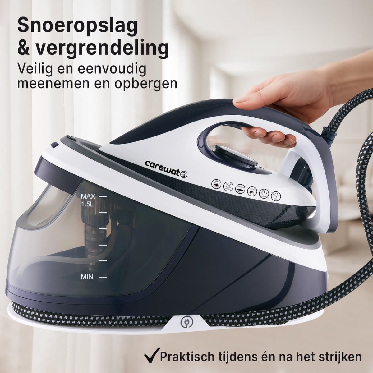 Carewat Stoomstrijkijzer met Stoomgenerator 2200W, 1.5L tank thumbnail 3
