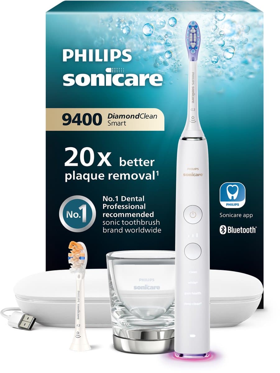 Philips Sonicare DiamondClean Smart Series 9000 - Elektrische tandenborstel - Wit - Oplaadglas - HX9917/88