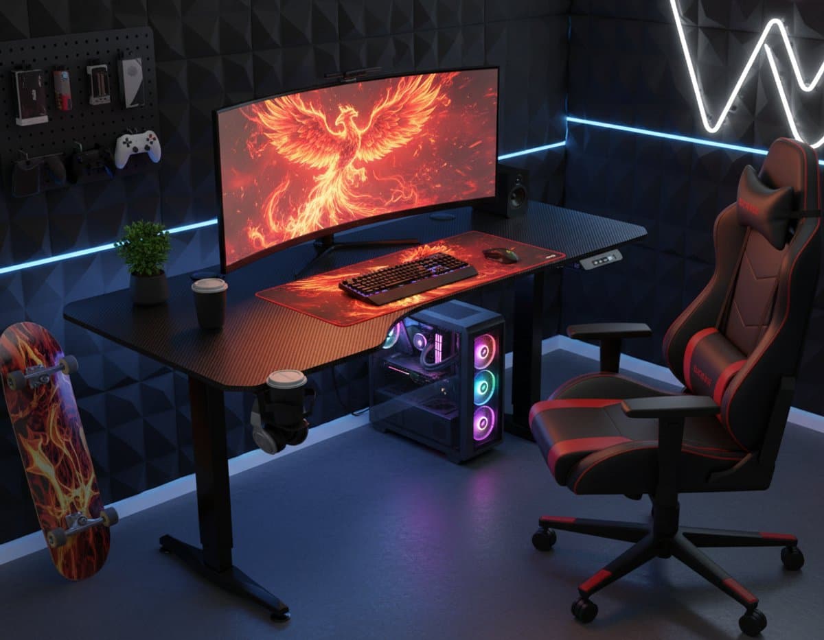 VDD Gaming - Bureau - Game Desk - Zit Sta Bureau - Elektrisch in Hoogte Verstelbaar - Zit-sta Bureau - Game Bureau - Gaming Desk - Computer Tafel - 160 x 75 cm - Zwart - Maximale hoogte 120 cm thumbnail 2