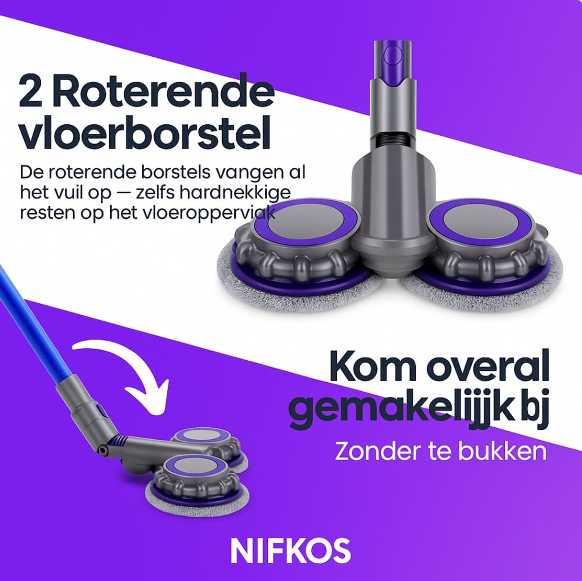 Nifkos Mop Dweil voor Dyson - V10 SLIM & V11 SLIM & V12 SLIM - Nat & Droog - Inclusief 4 Extra Dweilmops thumbnail 5