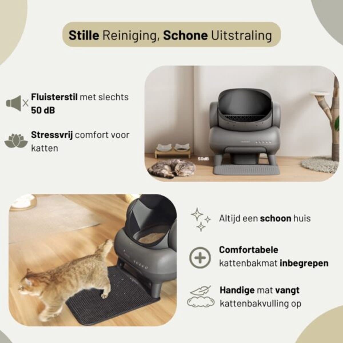 Neakasa M1 Zelfreinigende Kattenbak XXL – Automatische Kattenbak met App – Boven Open – Geurvrij & Hygiënisch – Voor Meerdere Katten – Inclusief Kattenbakmat – Grote Inhoud – Slimme Kattenbak - met App - Grijs thumbnail 7