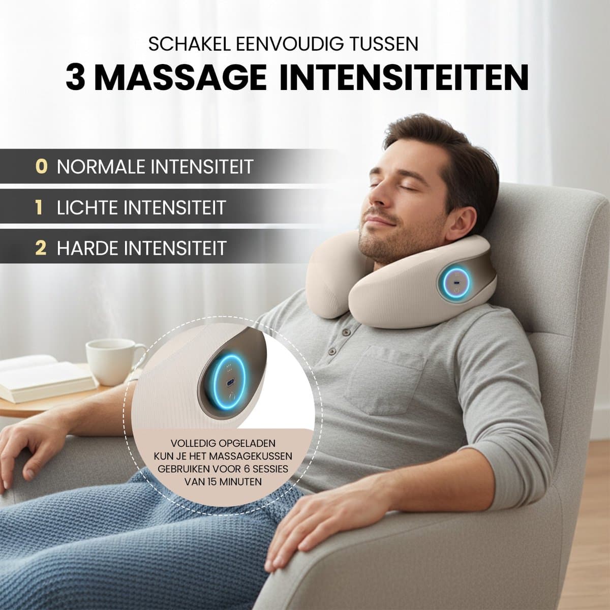 Home Vibes® Nekmassage Apparaat – Massage Nekkussen – Massage Apparaat – Memory Foam - Vaderdag Cadeau - Draadloos - Reiskussen - 3 Massage Standen – 2 Hitte Niveaus - Licht Apricot thumbnail 2