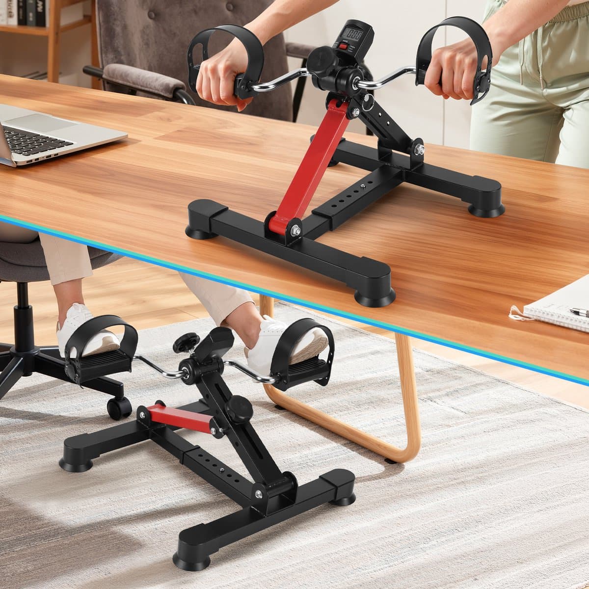 Revalidatiefiets | Hometrainer armen benen | Mini hometrainer | Rotor fiets | Oefenfiets senioren | Opvouwbare hometrainer | Fitness voor ouderen | Thuisrevalidatie | Revalidatieapparaat | Bureaufiets | zwartrood thumbnail 8