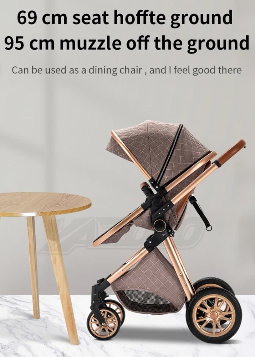 Luxe Multifunctionele 3-in-1 Combi Kinderwagen – Kwalitatieve Buggy – Opklapbare Wandelwagen – Khaki – Incl. Autostoel thumbnail 8
