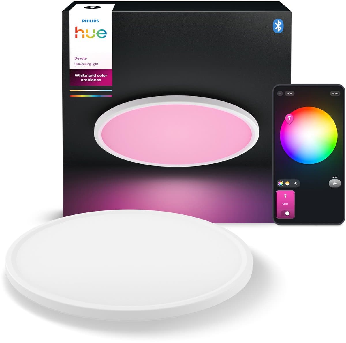 Hue Devote minimalistische plafondlamp M Gelijkmatige lichtverdeling ⌀42,1 cm Tot 2900 lumen Matwit kunststof