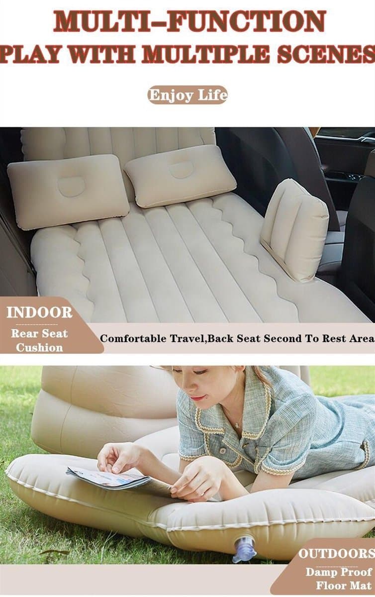 Reisbed Auto Opblaasbaar Bed Multifunctionele Auto Opblaasbare Bed - voertuig achterbank bankkussen - Reisbed Auto Opblaasbaar - Zwart thumbnail 2