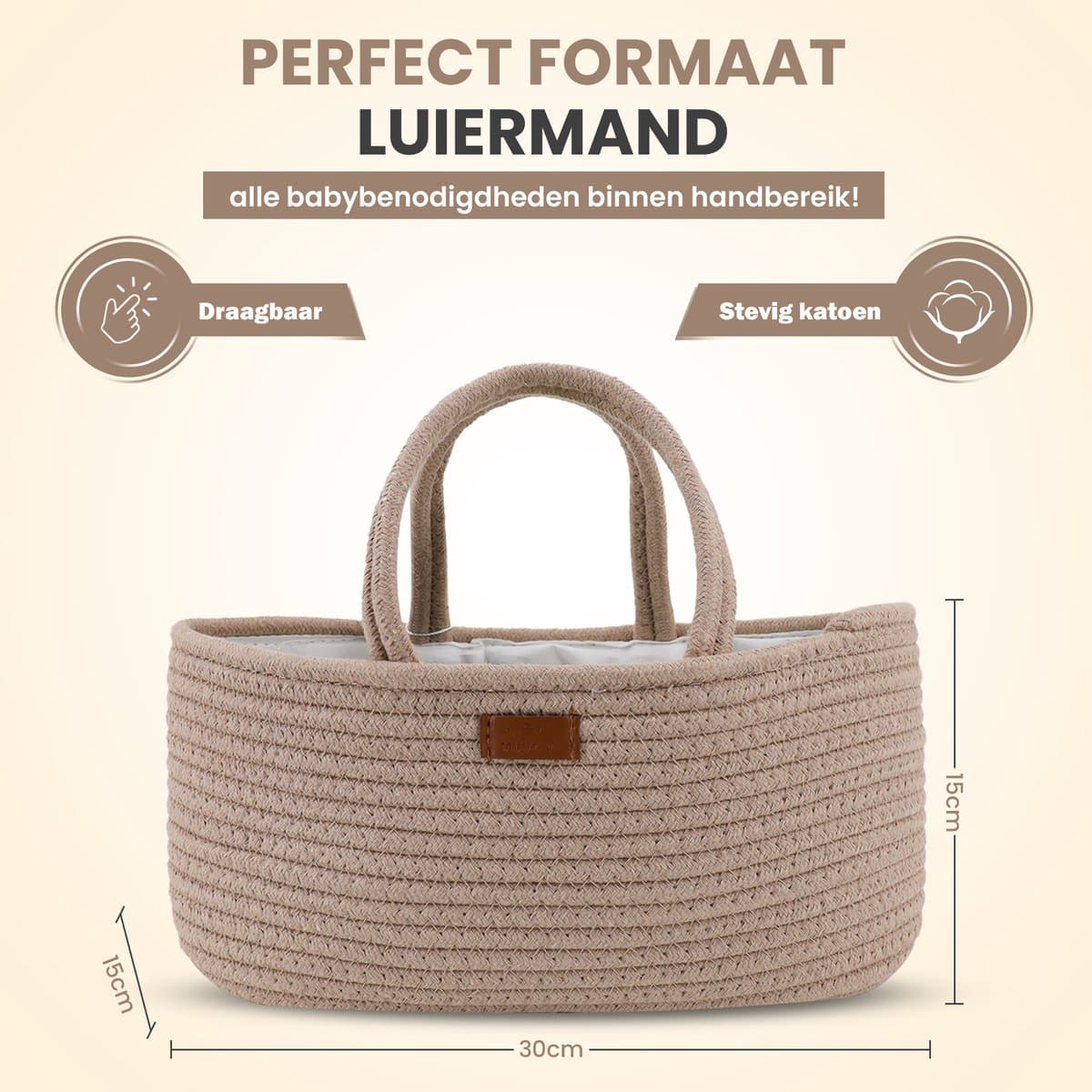 Muuzey Luiermandje - Crème - Luiermand - Luiertas en Commodemandje - Babykameraccessoires - Opbergmand kinderkamer - Kraamcadeau - Babyshower thumbnail 8