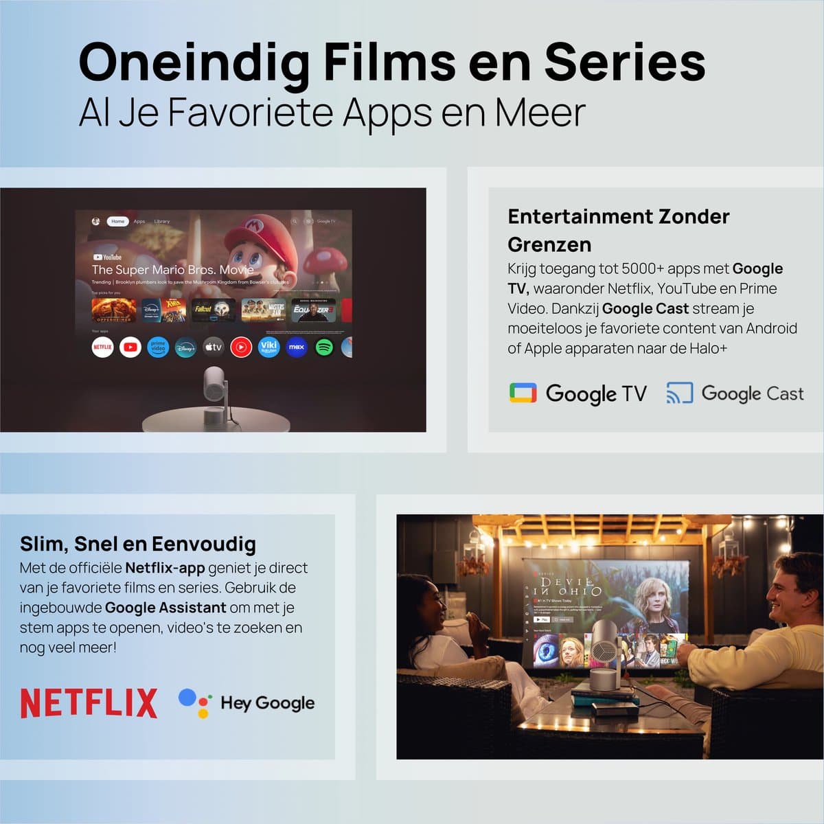XGIMI Halo+ (GTV) - Draagbare Smart-projector - Beamer - Google TV Ref + 3.0 - Harman/Kardon 2 x 5W luidsprekers - Chromecast - 700 ISO Lumen - Dolby Audio - Bluetooth 5.1 - DTS-HD thumbnail 2