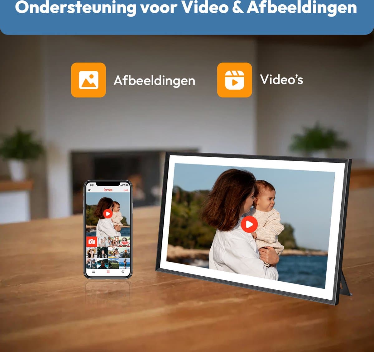 Digitale fotolijst met WiFi en Frameo App - 15.6 inch HD+ IPS Display - Fotokader met Touchscreen - 32GB - Zwart/Wit - frameo digitale fotolijst - digitale fotokader - digitaal fotolijstje thumbnail 6