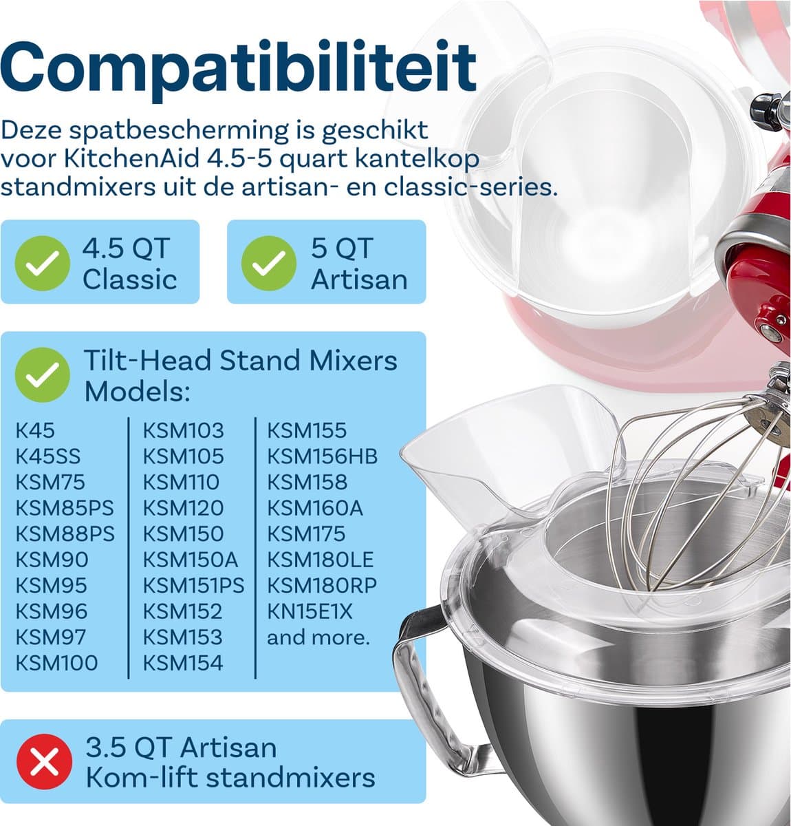 Spatbescherming voor KitchenAid 5 Quart Tilt-Head Stand Mixers Artisan Series van MMOBIEL – Vulopening & Beschermt tegen Spatten - Spatbescherming voor Roestvrij Stalen, Glazen & Keramische Mengkommen thumbnail 2