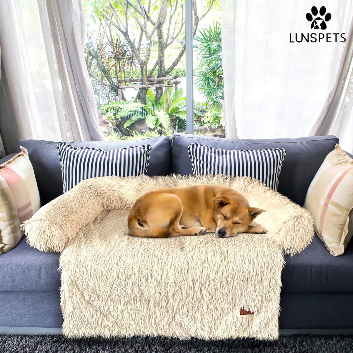 Lunspets - Hondendeken bank - Hondenmand - Hondenkussen - Afritsbaar - Wasbaar - Beige - 115 cm thumbnail 6