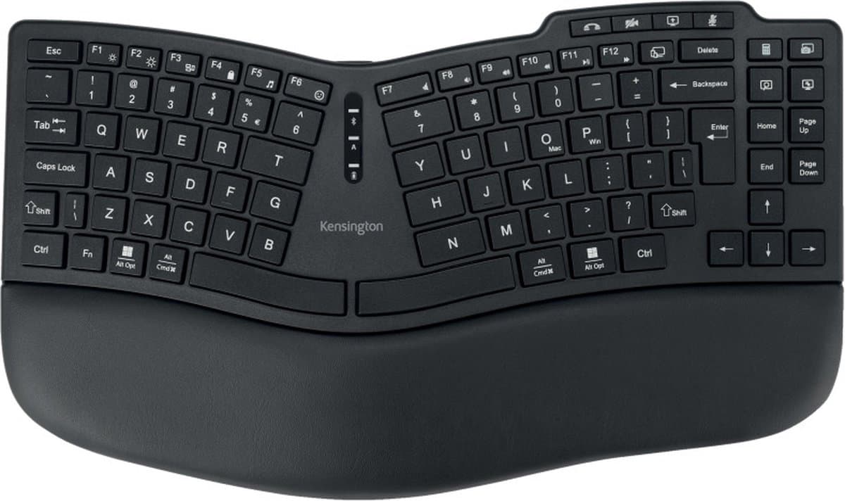 Kensington Pro Fit® Ergo KB675 Toetsenbord - Ergonomisch - Oplaadbaar & Draadloos - 45% Gerecycled - Windows & Mac - Zwart