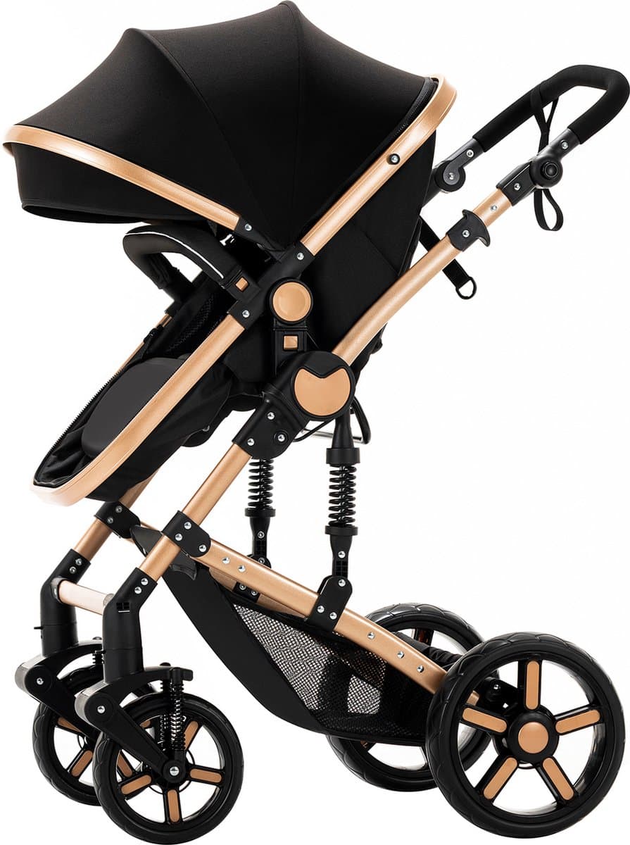 Luxe 3-in-1 Kinderwagen - Wandelwagen - Autostoeltje - Buggy - Reiswieg - Inklapbaar - 0-36 Maanden - Zwart/Goud thumbnail 4