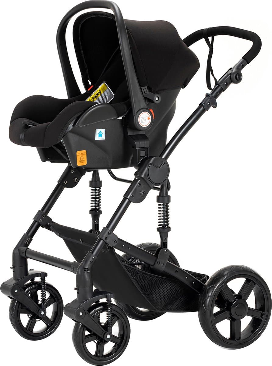 Luxe 3-in-1 Kinderwagen - Wandelwagen - Autostoeltje - Buggy - Reiswieg - Inklapbaar - 0-36 Maanden - Zwart thumbnail 6